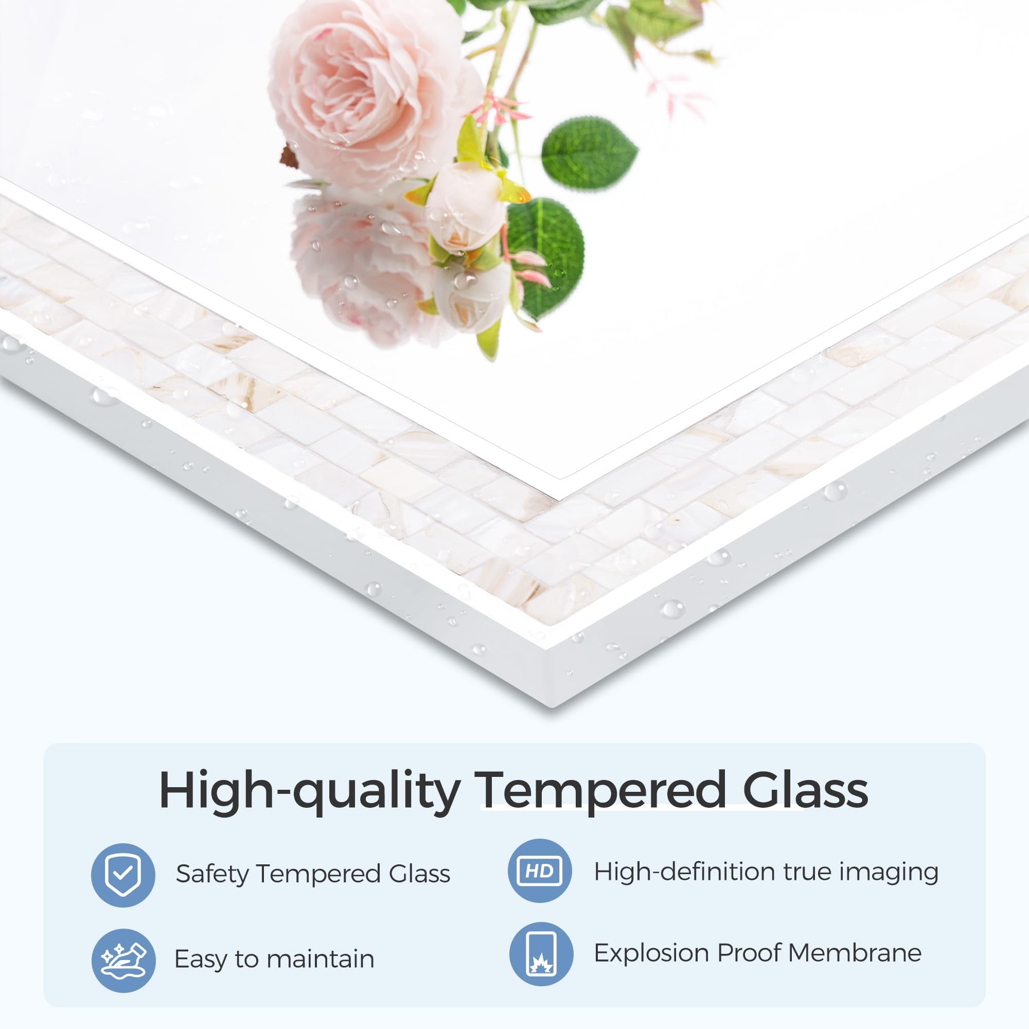 Tanmicoshomy Round Wall Mirror 24 Inch,Circle Mosaic Mirror with Natural Mother of Pearl and Wood Frame, Decorative Coastal Round Wall Mirror for Bathroom Bedroom Living Room Entryway