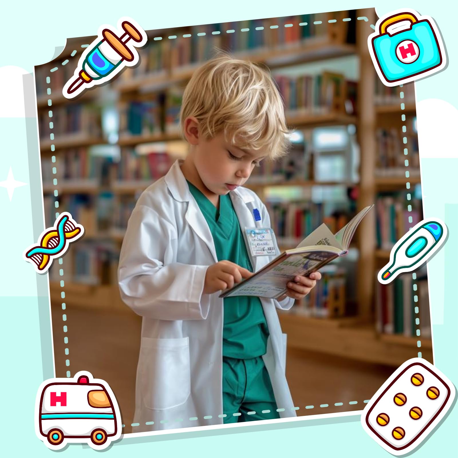 YADIYA Doctor Costume for Kids Scrubs Real Stethoscope Lab Coat Halloween Costumes Career Day Costume For Kids Girls 3-12