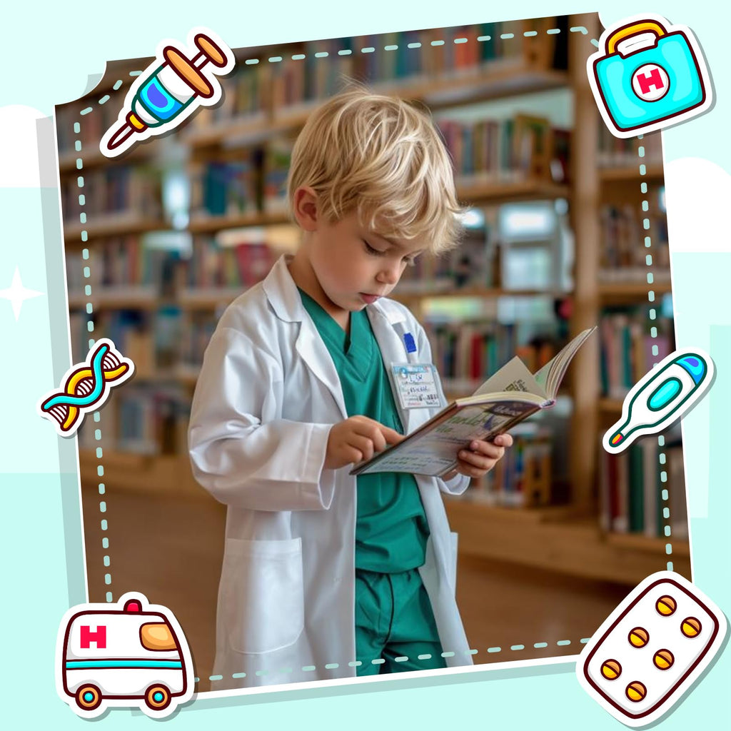 YADIYA Doctor Costume for Kids Scrubs Real Stethoscope Lab Coat Halloween Costumes Career Day Costume For Kids Girls 3-12