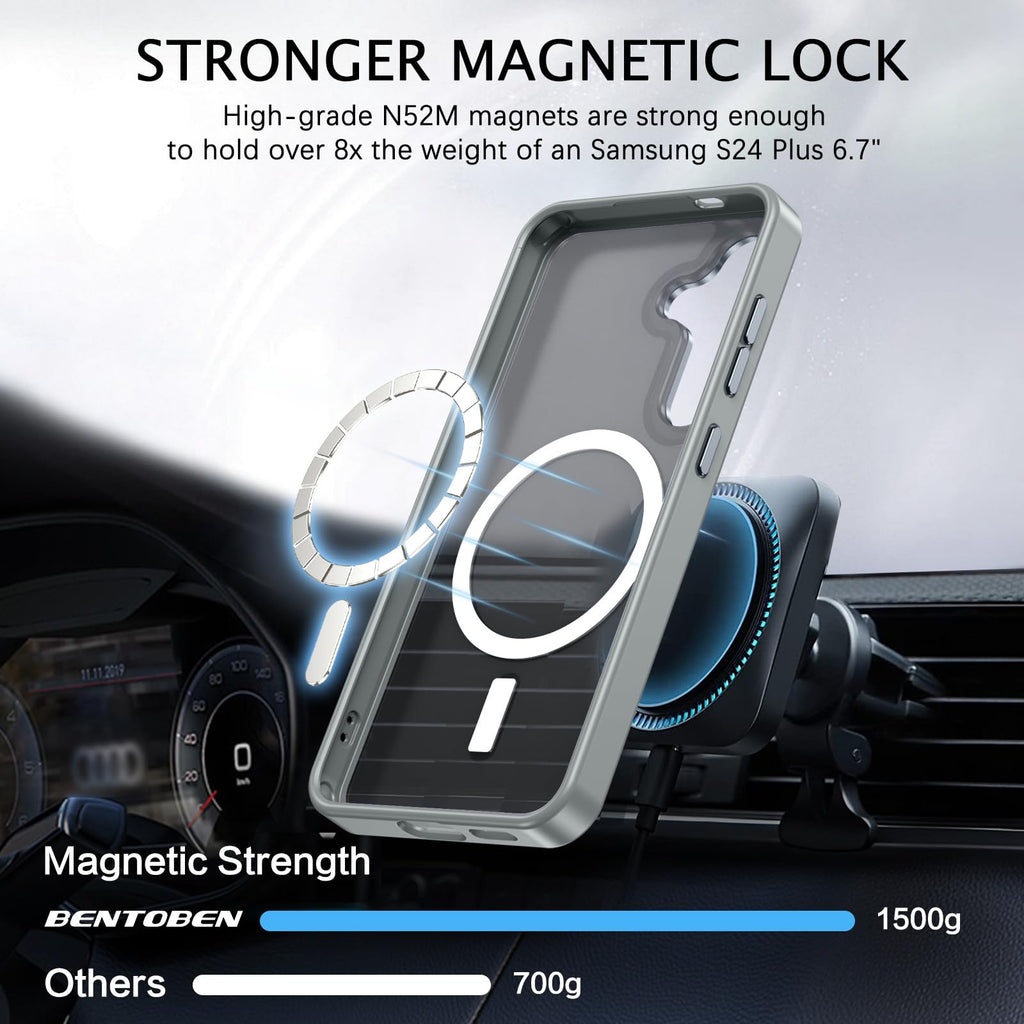 BENTOBEN Magnetic for Samsung Galaxy S24 Plus Case [Compatible with Magsafe] Translucent Matte Slim Thin Shockproof Anti-Yellow Women Men Protective Phone Cases Cover for Samsung S24 Plus 6.7", Black