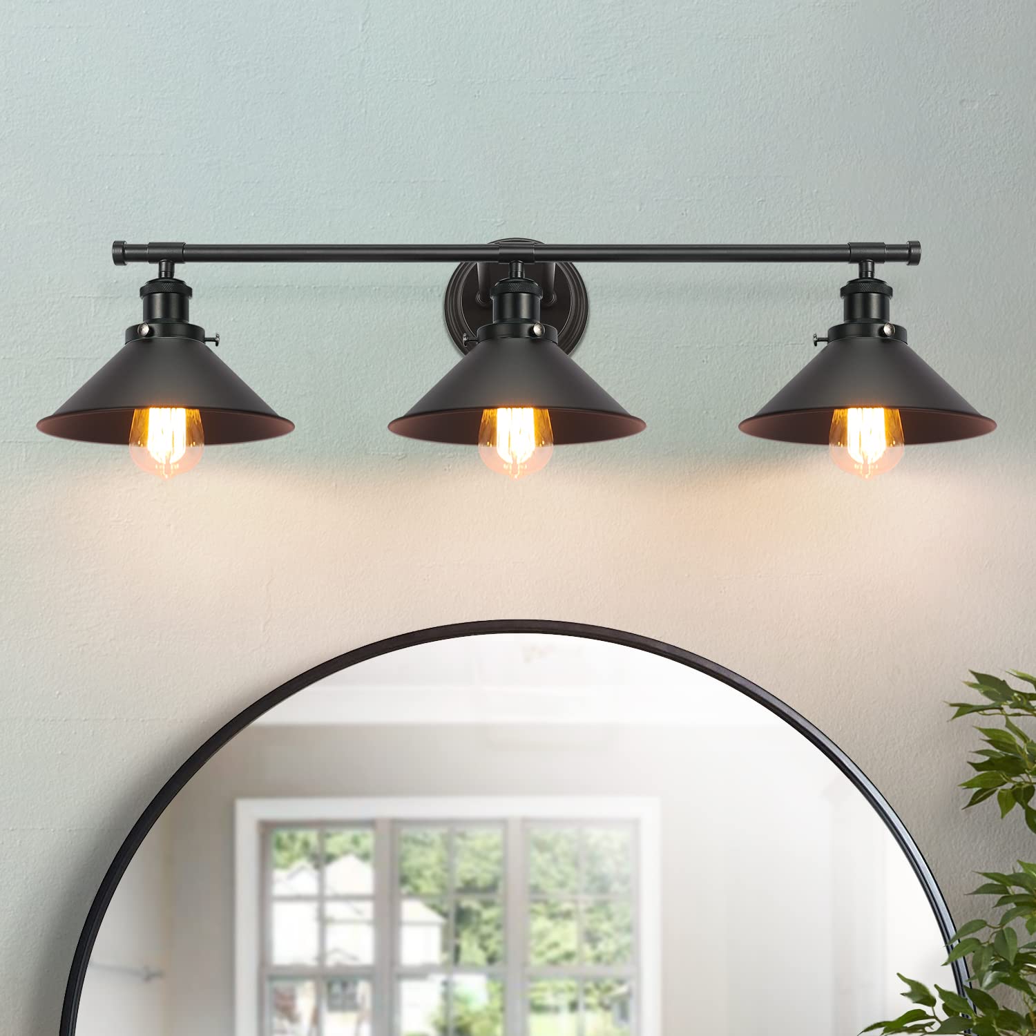Black Bathroom Light Fixture 2-Light Matte Black Farmhouse Vanity Lights for Bathroom Light Fixtures, 20" Rustic Industrial Wall Sconce Vanity Lighting Fixtures over Mirror Kitchen Cabin Workshop Cafe