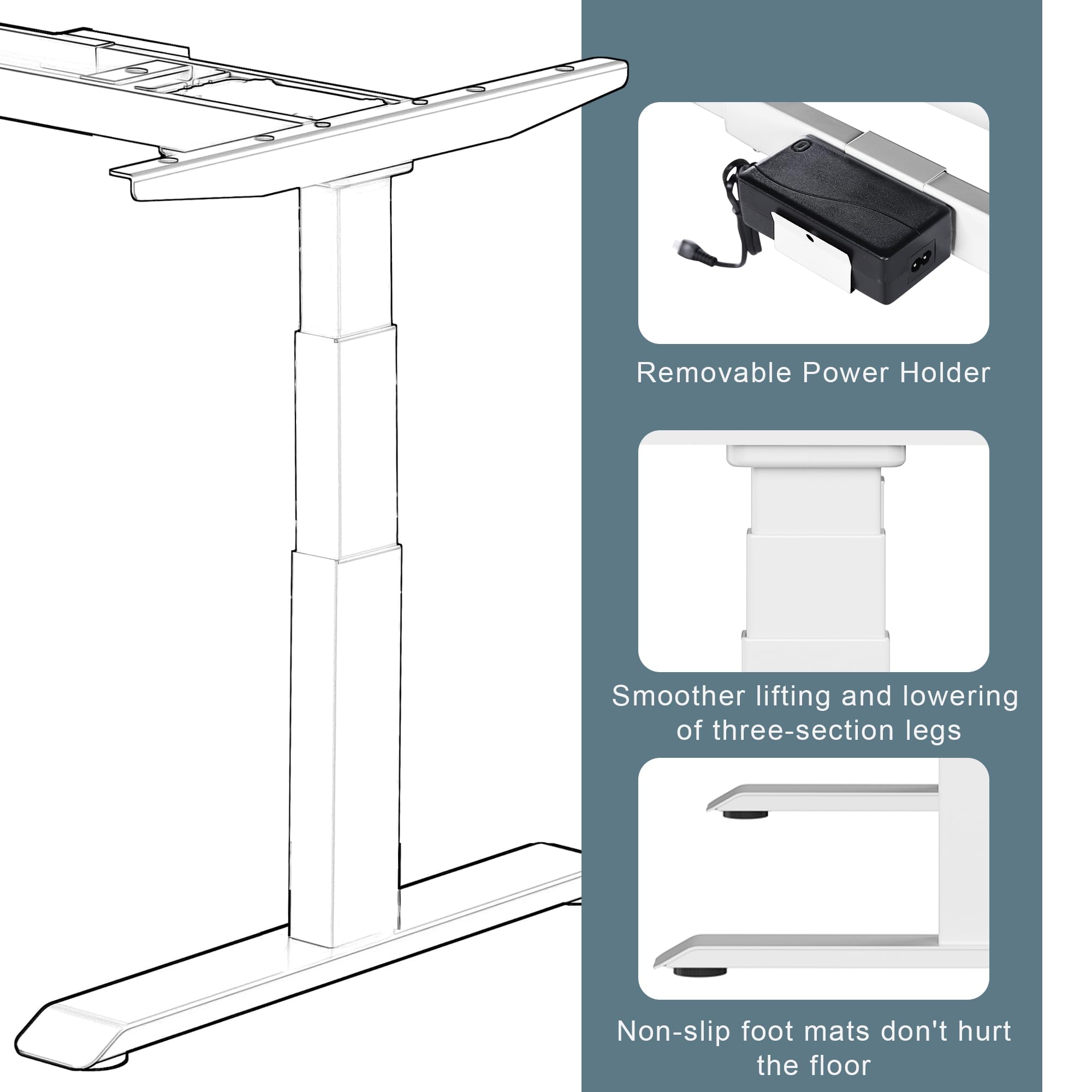 Fromann Dual Motor Electric Standing Desk Frame 3 Tier Legs Height Adjustable Handset with USB A+ C Ports Sit Stand up Desk Base for Home and Office (Black)