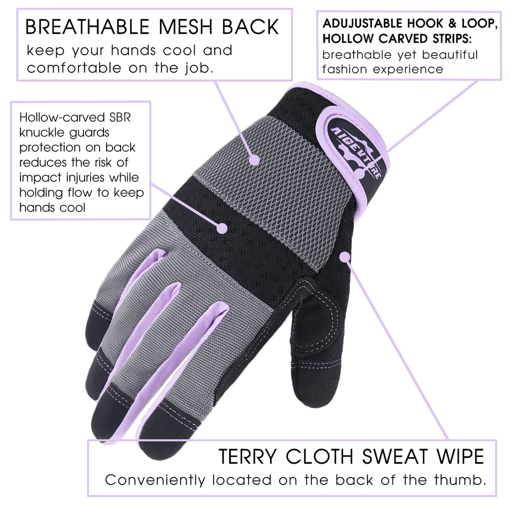 AIGEVTURE Safety Work Gloves Mens & Women, Light Duty Mechanic Gloves Touch Screen, Gardening Work Gloves with Grip,High Dexterity