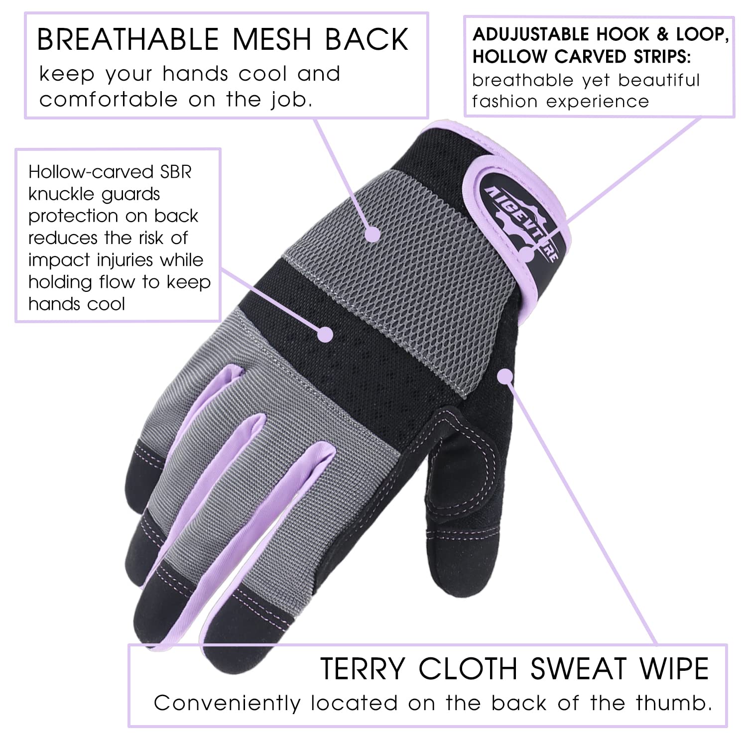 AIGEVTURE Safety Work Gloves Mens & Women, Light Duty Mechanic Gloves Touch Screen, Gardening Work Gloves with Grip,High Dexterity