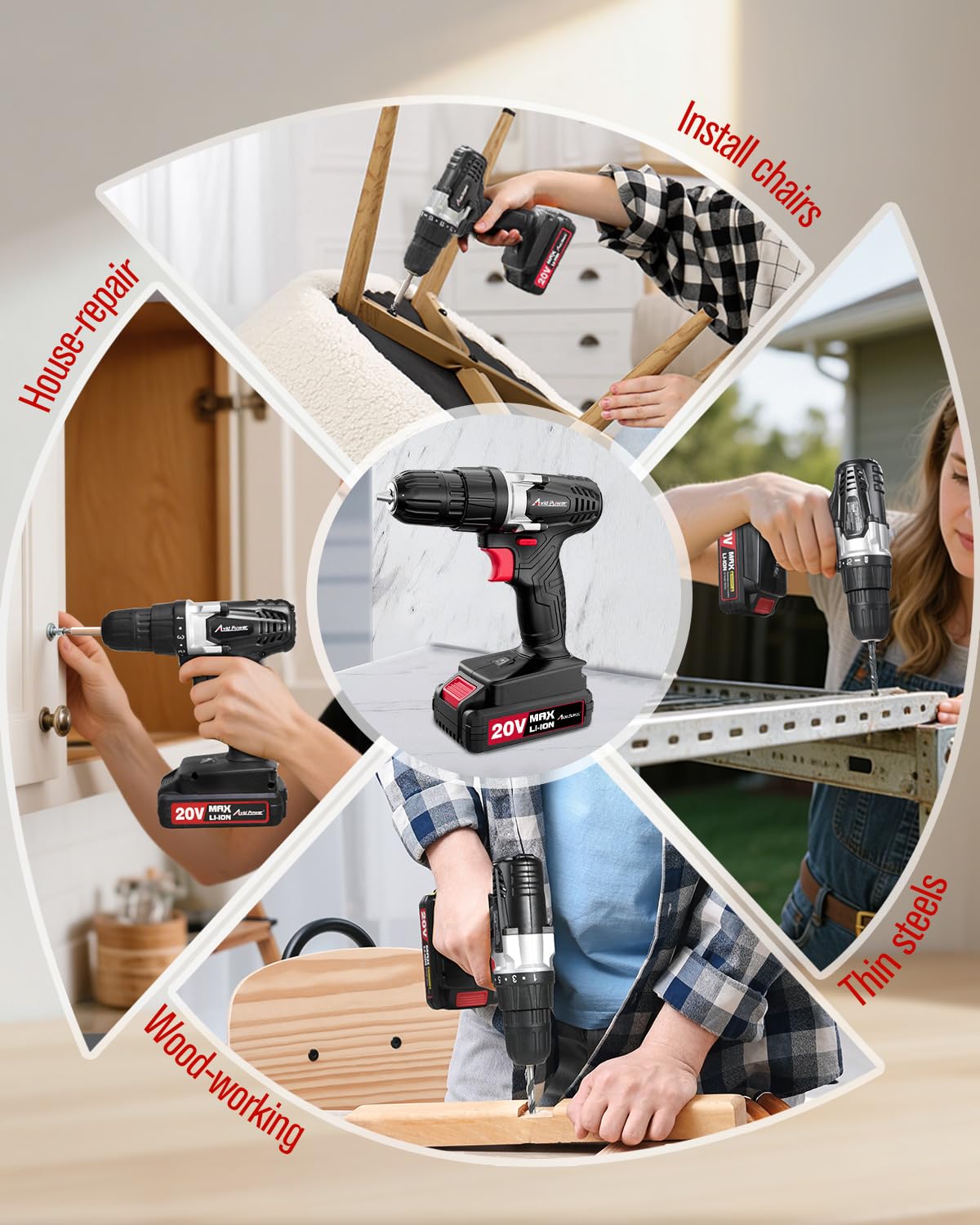 AVID POWER 20V MAX Power Drill Kit, Cordless Drill Set with Battery and Charger, 2 Variable Speed, 3/8-Inch Keyless Chuck, 19 Position and 22pcs Bits