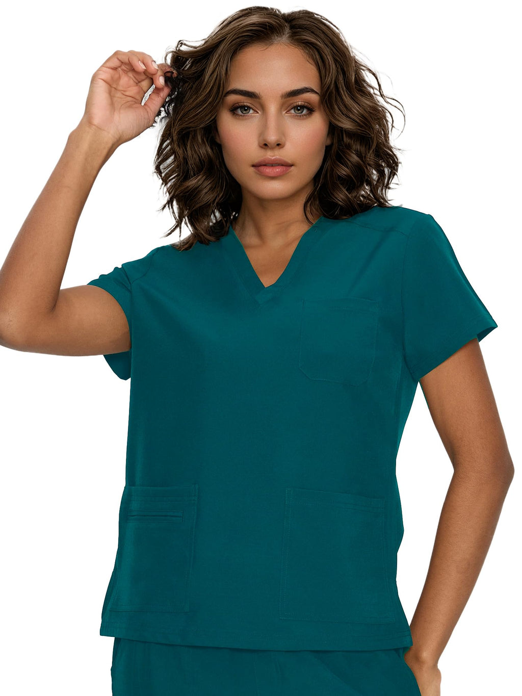 floralhue Scrub Tops for Women, Curved V-Neck Scrub Tops with 3 Pockets, Soft Stretch, Easy Care