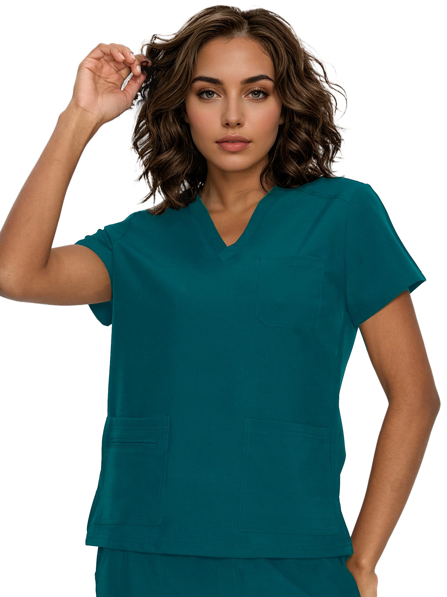 floralhue Scrub Tops for Women, Curved V-Neck Scrub Tops with 3 Pockets, Soft Stretch, Easy Care