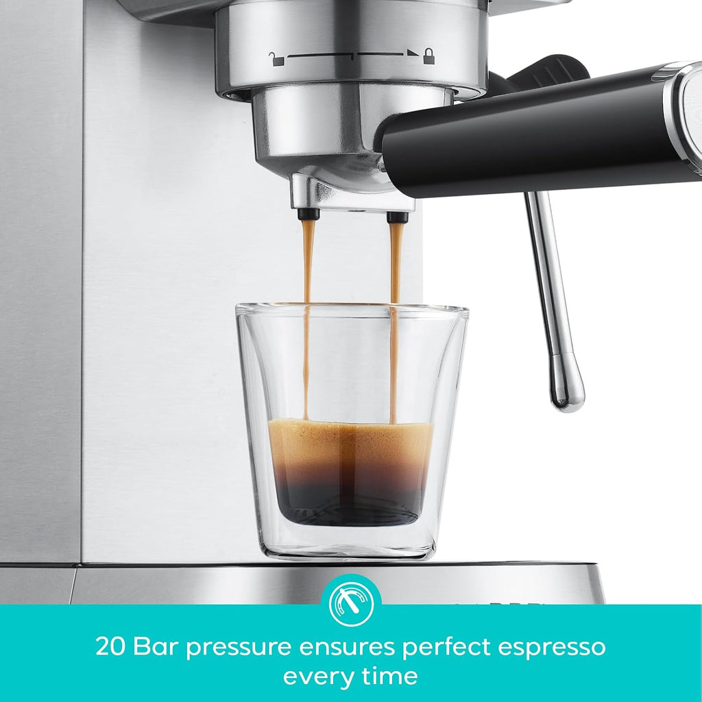 CASABREWS 5418 PLUS Espresso Machine 20 Bar, Compact Espresso Maker with Steam Milk Frother, Stainless Steel Coffee Machine with 34oz Detachable Water Tank for Cold Brew, Cappuccino, Silver