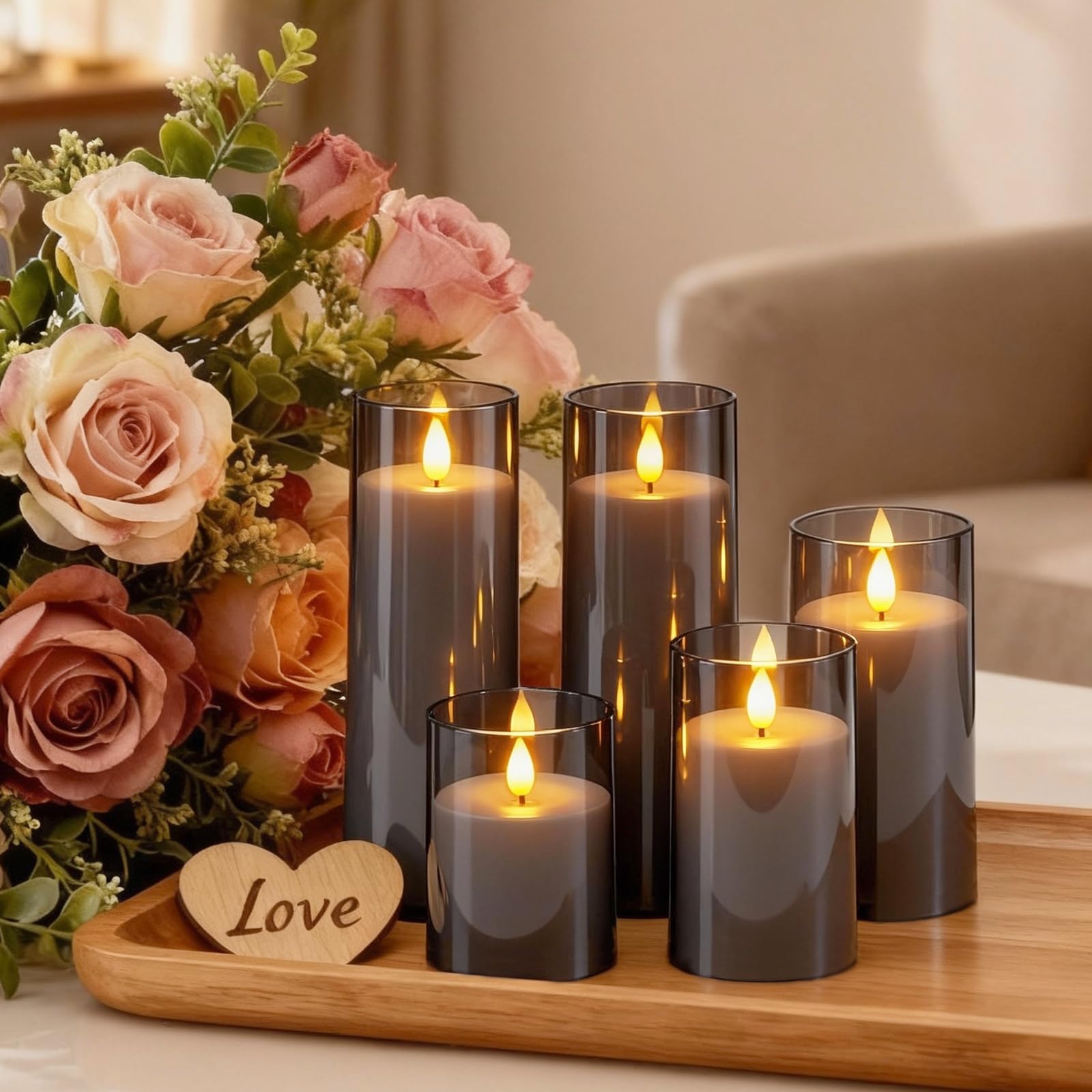 Raycare Flameless Candles Battery Operated with Remote Timer, Acrylic Flickering LED Pillar Candle for Christmas, Wedding, Home Decor, Gift for Family and Friend, White, Set of3