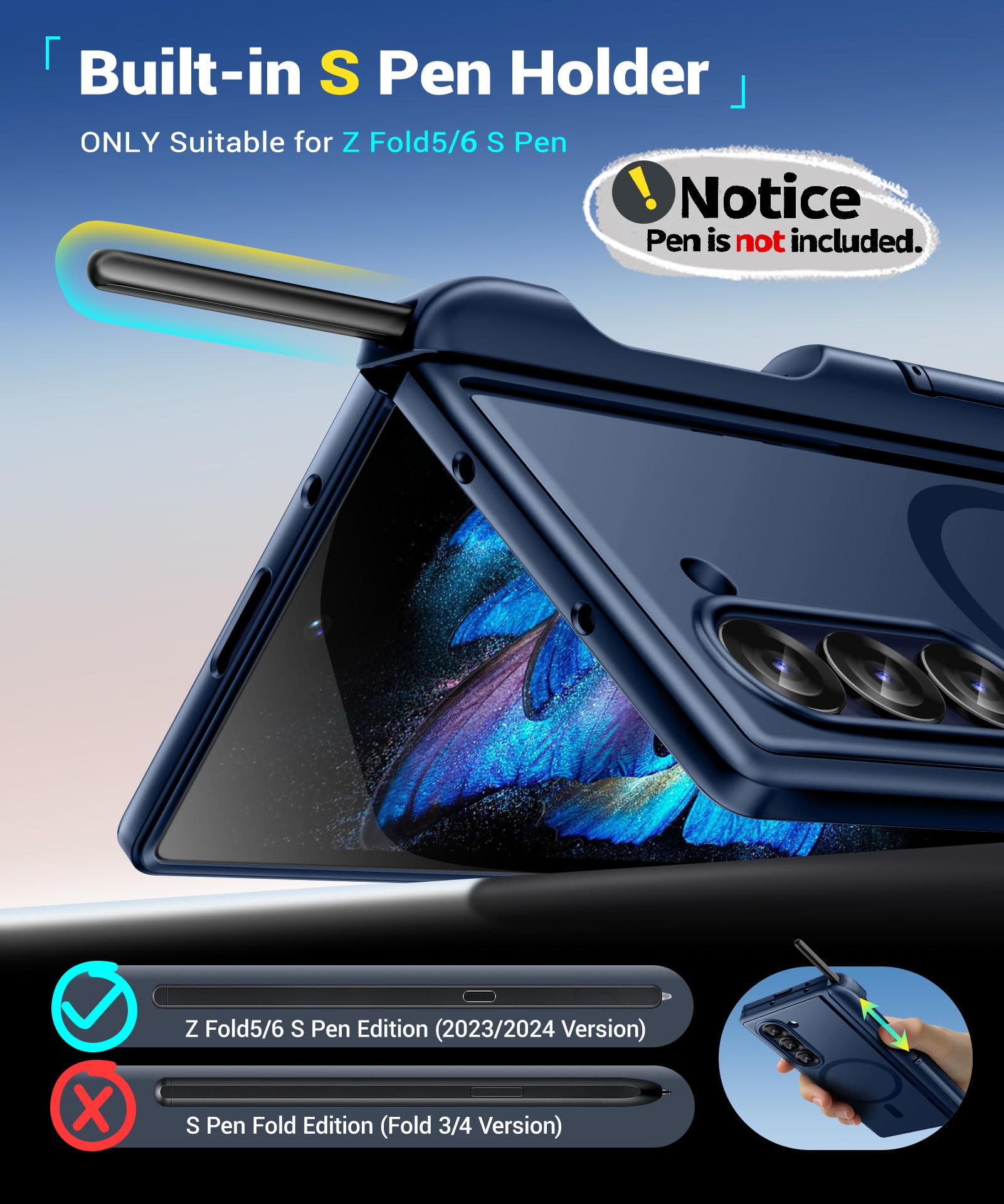 BERFY for Z Fold 6 Case with Screen Protector, [Compatible with MagSafe] Built-in Kickstand & S Pen Slot & Hinge Protection, Full Body Shockproof Phone Case for Samsung Galaxy Z Fold 6, Blue