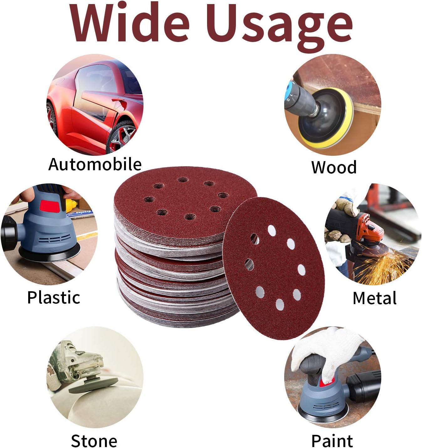 100 PCS 5 Inch Sanding Discs Hook and Loop Sandpaper for Random Orbital Sander 1000 Grit
