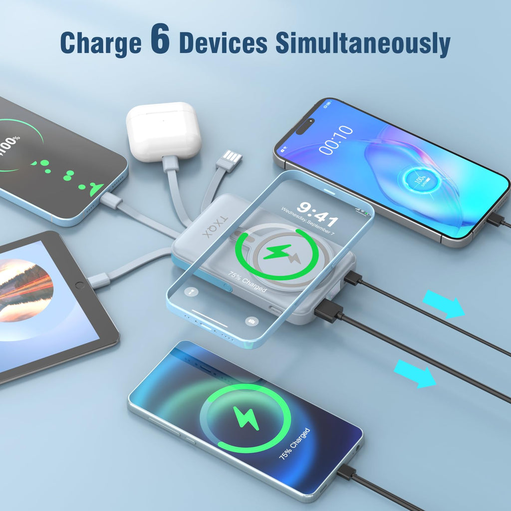 for Magsafe Battery Pack,10000mAh Magnetic Power Bank 22.5W PD Fast Charging with LED Display,Wireless Portable Charger with Built-in Cables and Stand for iPhone 17/16/15/14/13/12/Pro/Pro Max