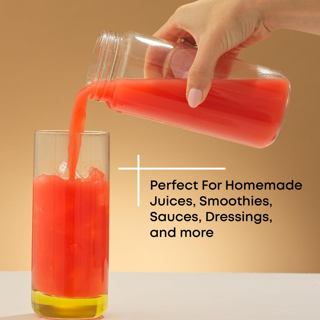 JoyJolt Glass Juice Bottles, 16 oz Glass Bottles with Caps. Set of 8 Juice Containers with Lids for Fridge, and Labels for Juice Jars. Glasses for Juice, Cold Brew Bottles, Smoothie Jars