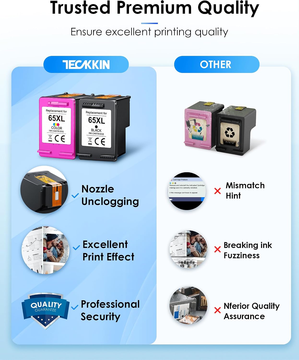 TECKKIN 65XL Ink Cartridge Black/Color Combo Pack High Yield Replacement for HP Ink 65 65XL Works for HP DeskJet 3755 3772 3700 3752 3722 2600 2622 Envy 5055 5000 5070 (2 Pack)