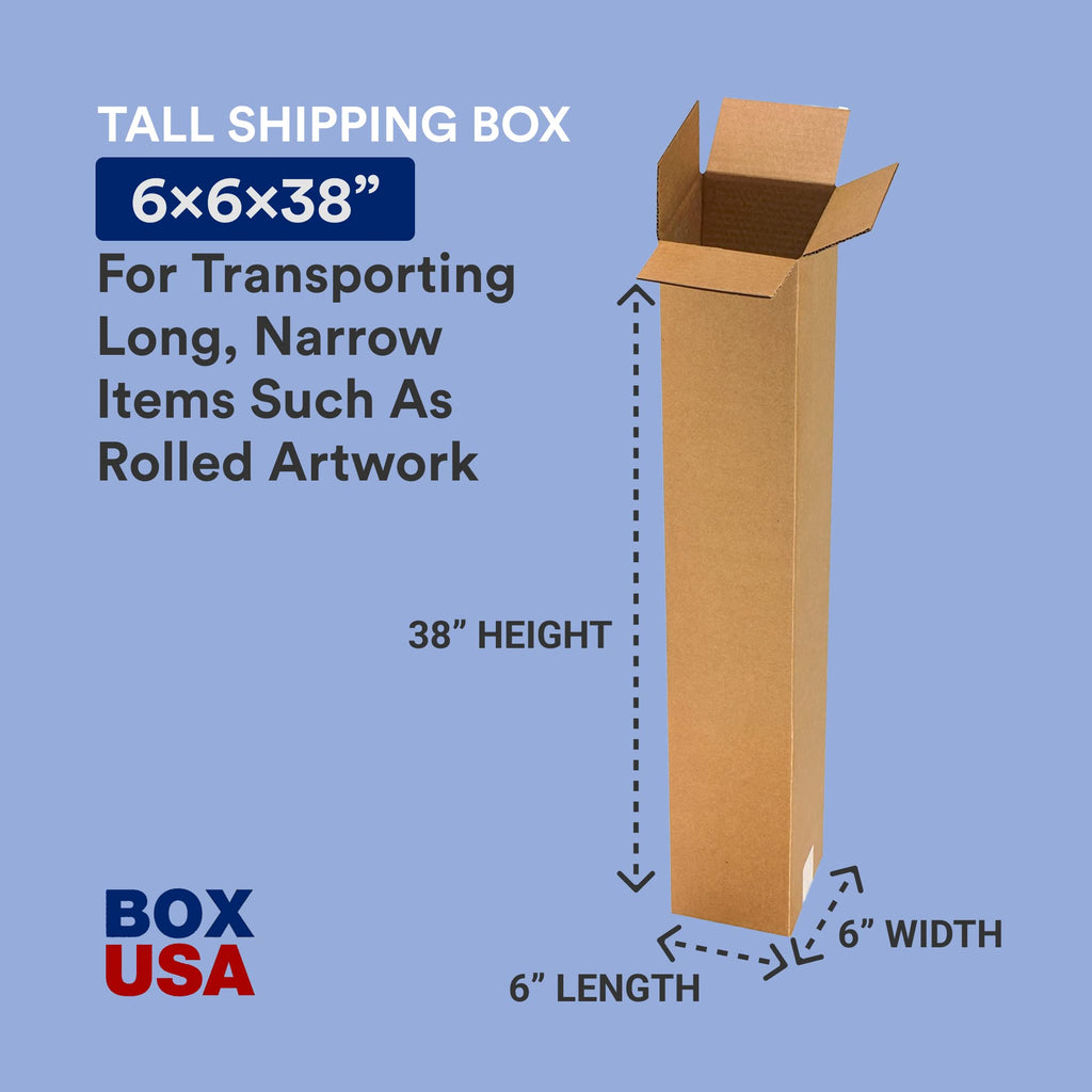 BOX USA 4x4x40 Tall Corrugated Boxes, Tall, 4L x 4W x 40H, Pack of 25 | Shipping, Packaging, Moving, Storage Box for Home or Business, Strong Wholesale Bulk Boxes