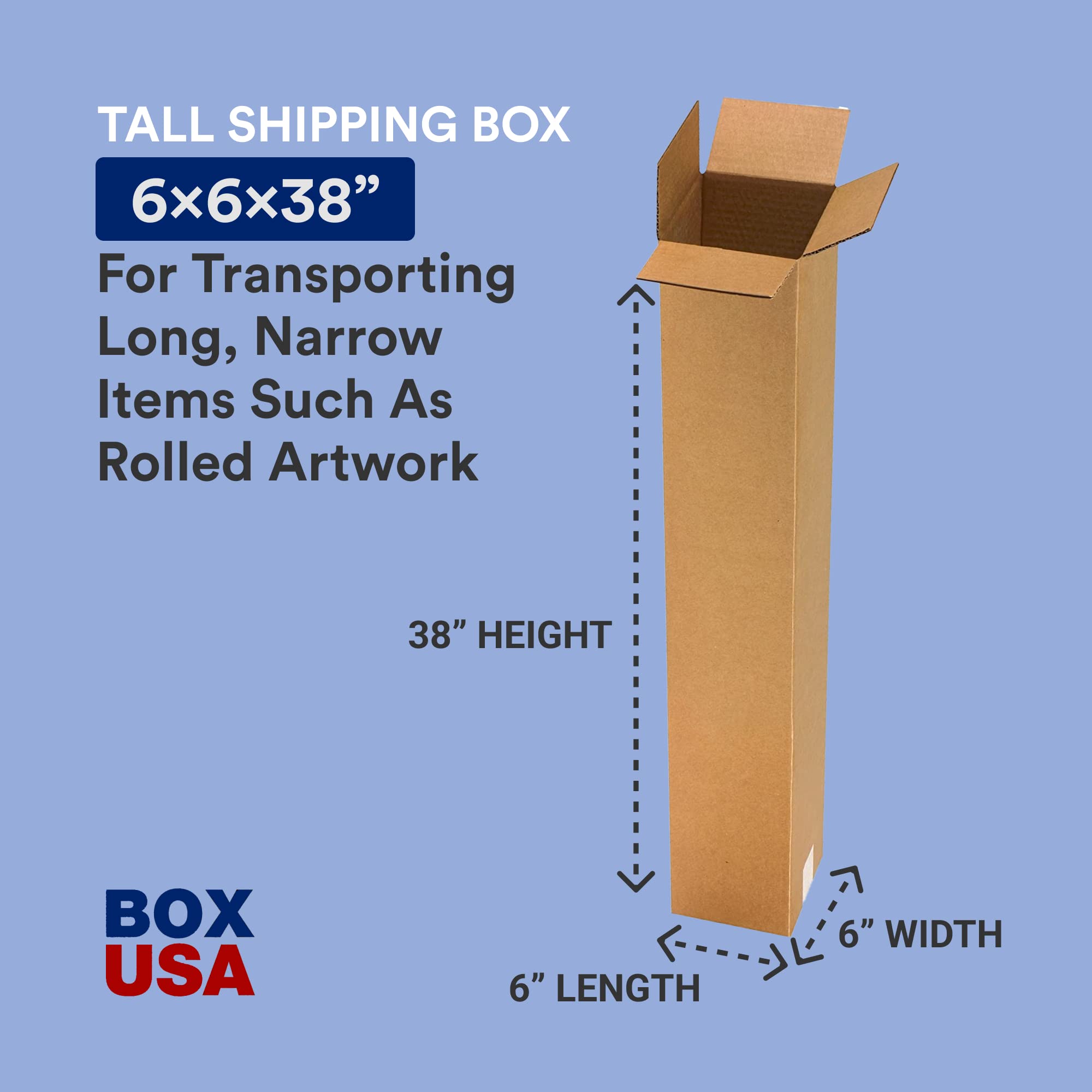 BOX USA 4x4x40 Tall Corrugated Boxes, Tall, 4L x 4W x 40H, Pack of 25 | Shipping, Packaging, Moving, Storage Box for Home or Business, Strong Wholesale Bulk Boxes