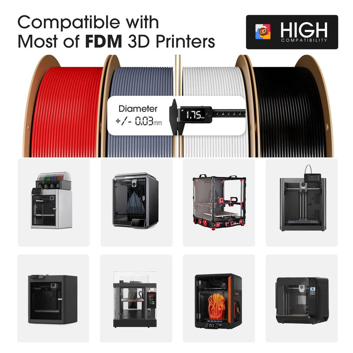 eSUN PLA+ Filament 1.75mm, 3D Printer Filament PLA Plus, Dimensional Accuracy +/- 0.03mm, 1KG Spool (2.2 LBS) 3D Printing Filament for 3D Printers, Cold White
