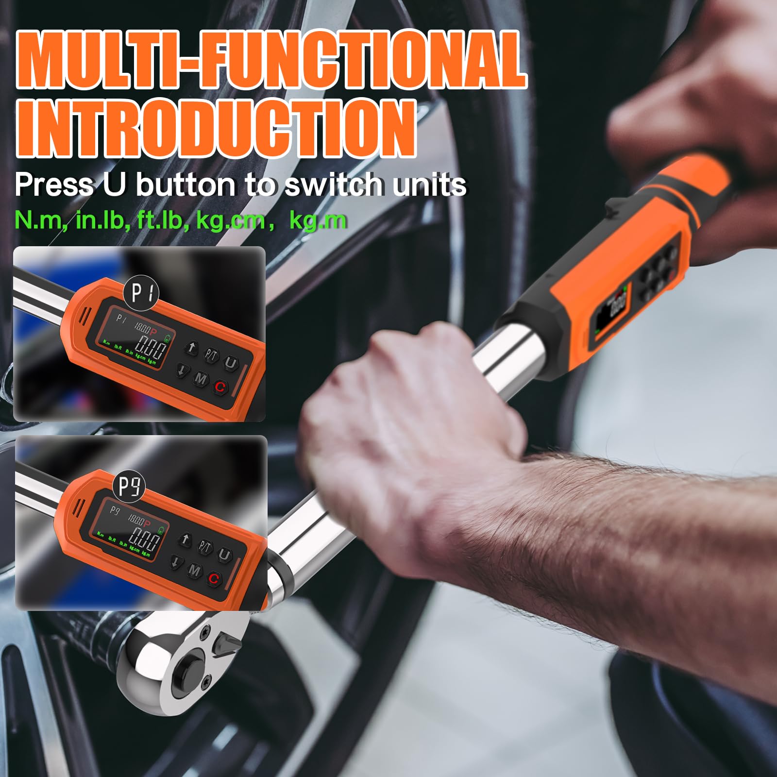Digital Torque Wrench, 1/2 Drive Electronic Torque Screwdriver with Preset Value(3.76-250.8 Ft.lbs./5.1-340Nm), Buzzer and LED Flash Five Units of Measure Torque Wrench for Motorcycle, Auto Repair