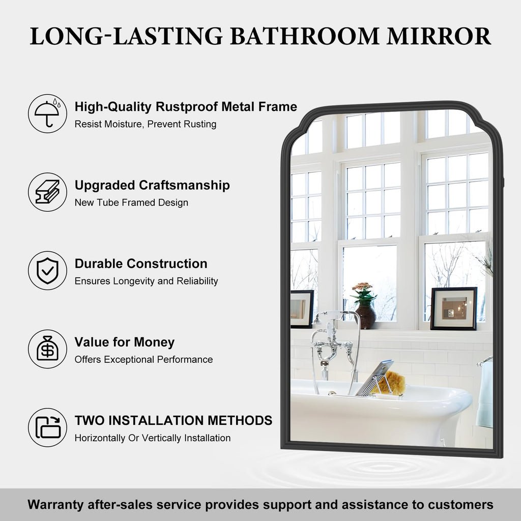 Ferytange 18X24 Inch Black Mirror for Wall with Metal Frame Rectangular Rounded Bathroom Vanity Mirror Anti-Rust, Hangs (Black 18" x 24")