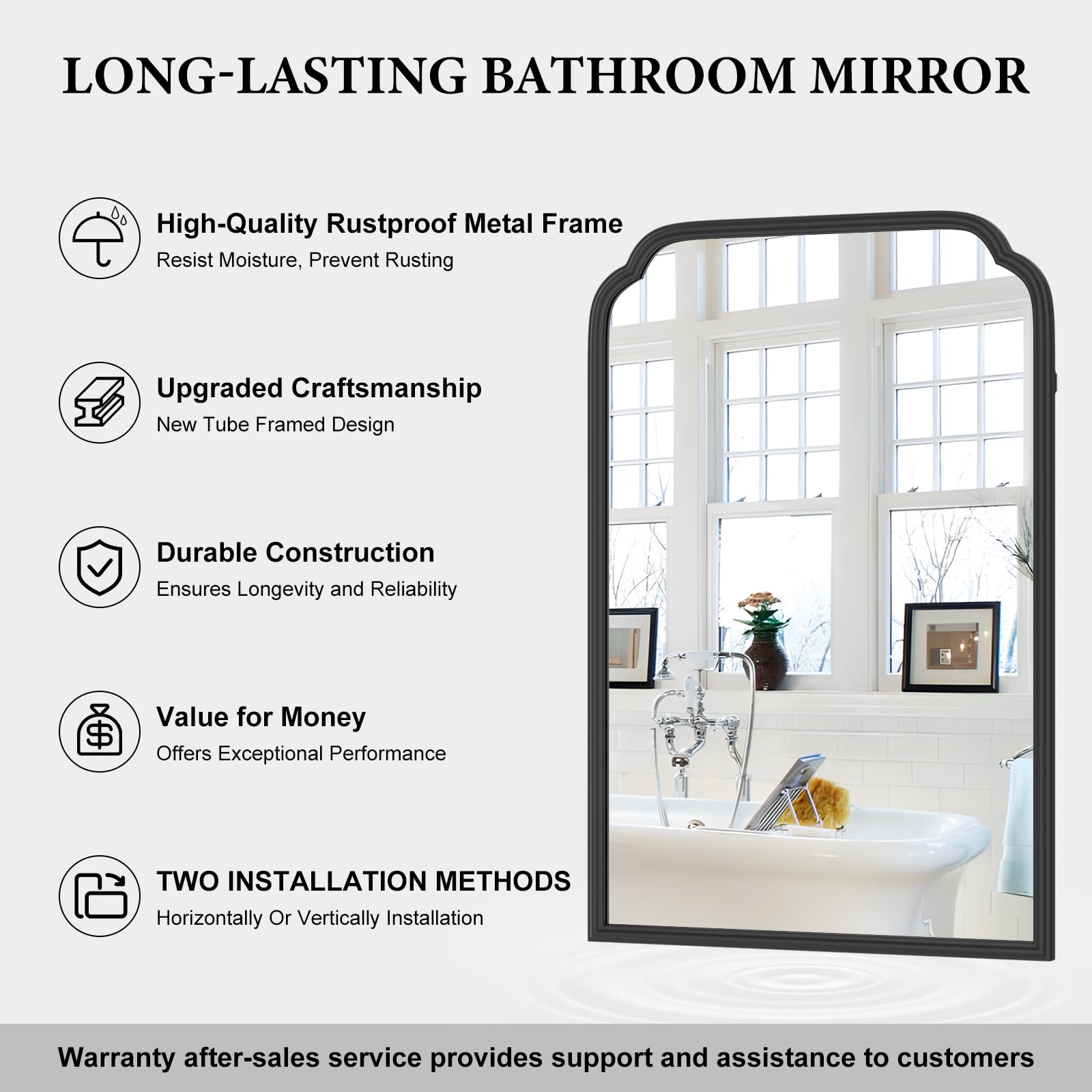Ferytange 18X24 Inch Black Mirror for Wall with Metal Frame Rectangular Rounded Bathroom Vanity Mirror Anti-Rust, Hangs (Black 18" x 24")