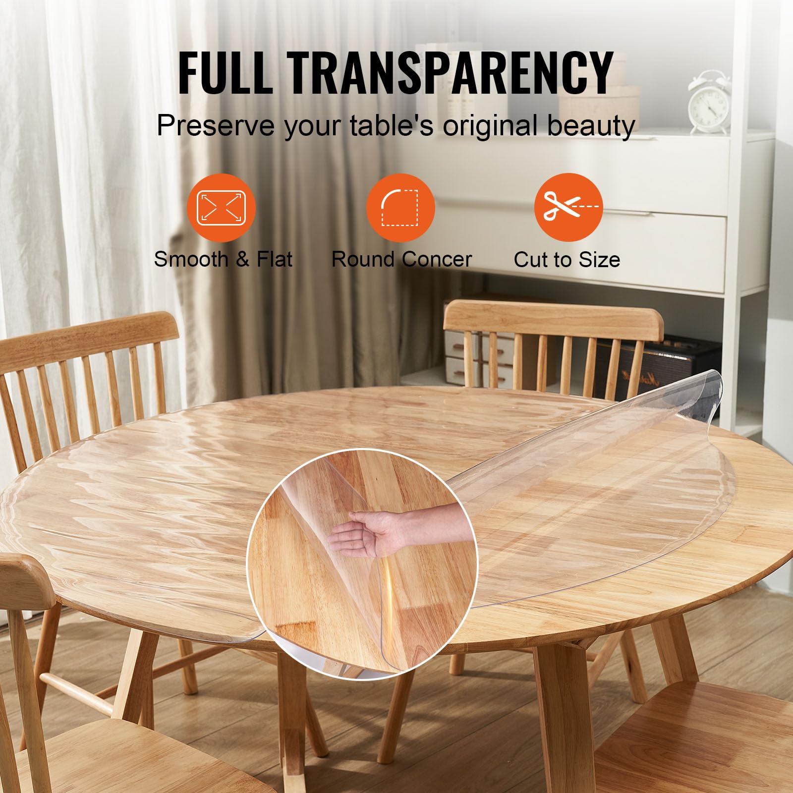 VEVOR Clear PVC Square Tablecloth, 12" x 12", 1.5mm Thick, Waterproof, Stain Resistant, Durable, Desk, Coffee Table, Dining Room Table