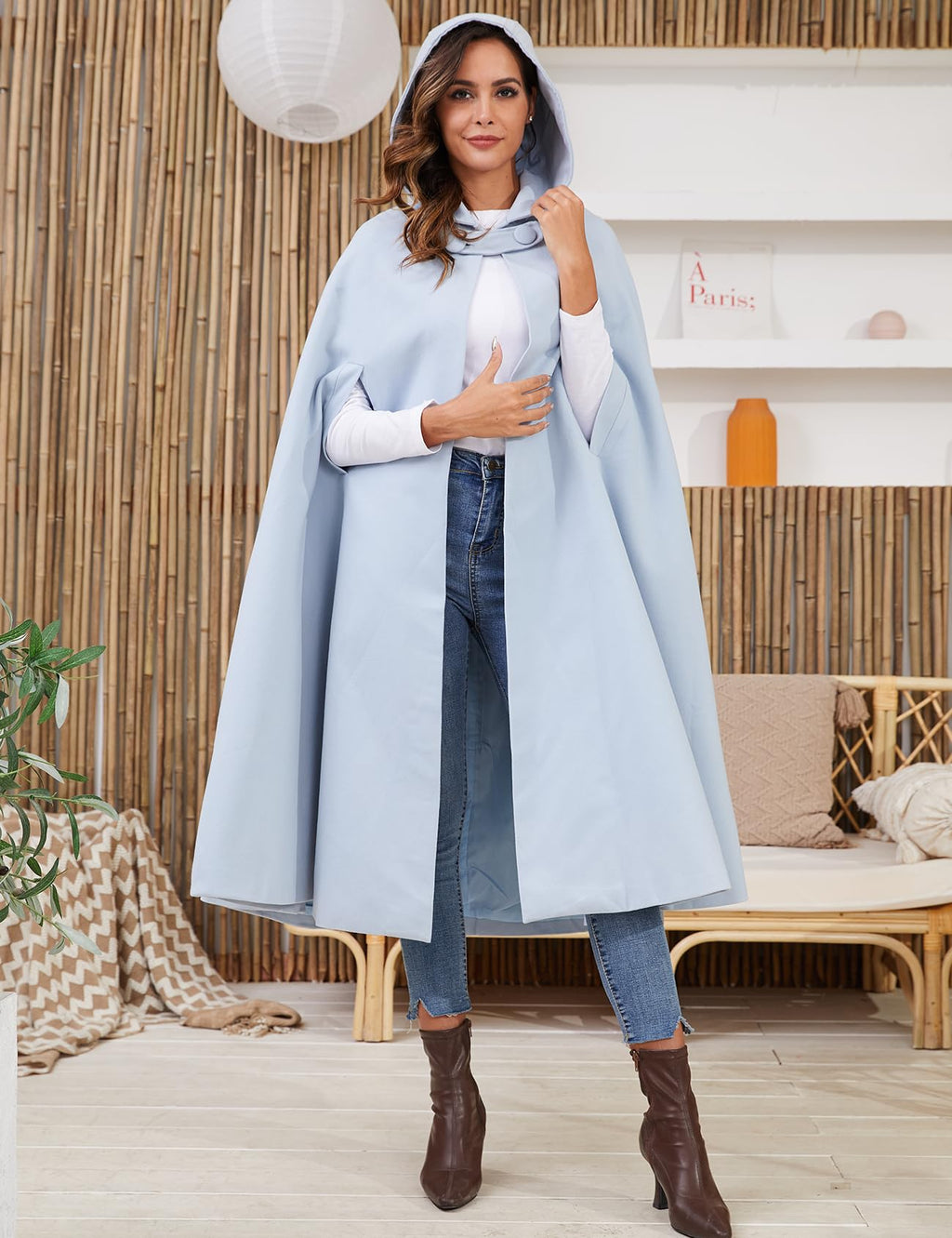 Gihuo Cape Poncho Women's Hooded Maxi Cloak Coat Winter Warm Long Cloak Cosplay Costumes Outerwear