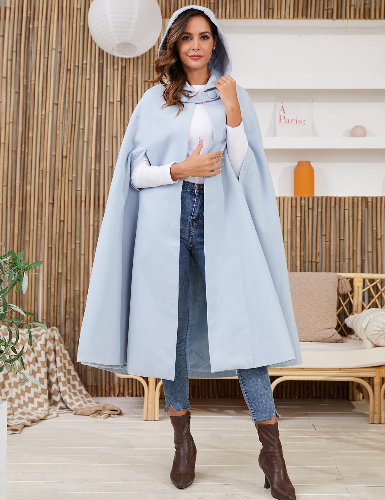 Gihuo Cape Poncho Women's Hooded Maxi Cloak Coat Winter Warm Long Cloak Cosplay Costumes Outerwear