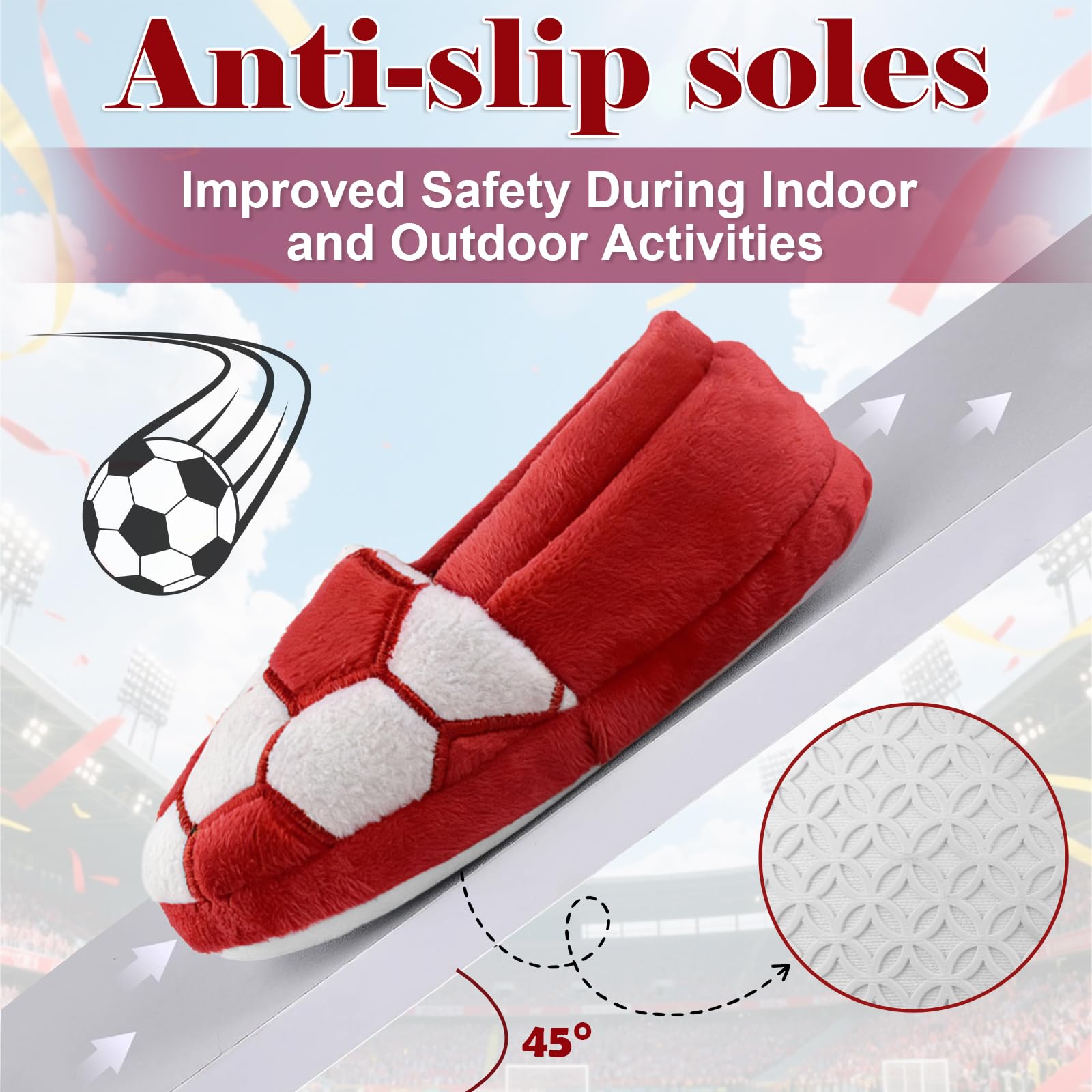 Little Kids Big Boys Warm Slippers with Soft Memory Foam Slip-on Indoor Football Slippers