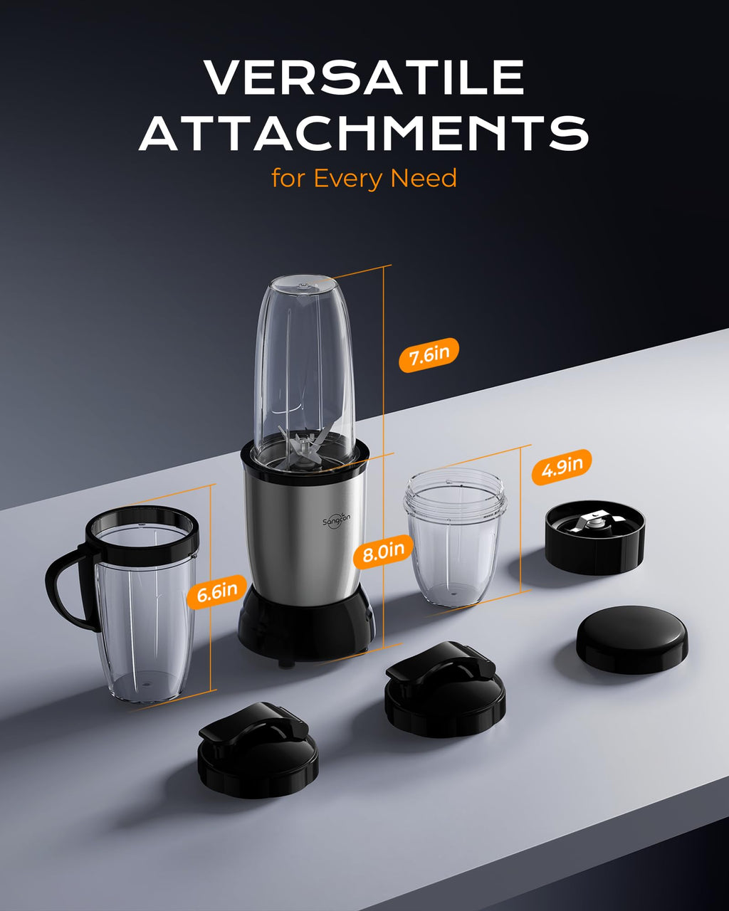 Sangcon 1000W Smoothie Blender for Kitchen, Blenders for Smoothies with (3) Cups (2) Spout Covers (1) Storage Cap (1) To-Go Cap, Portable Blender for Shakes, Ice Crushing, Frozen Drinks, Spices