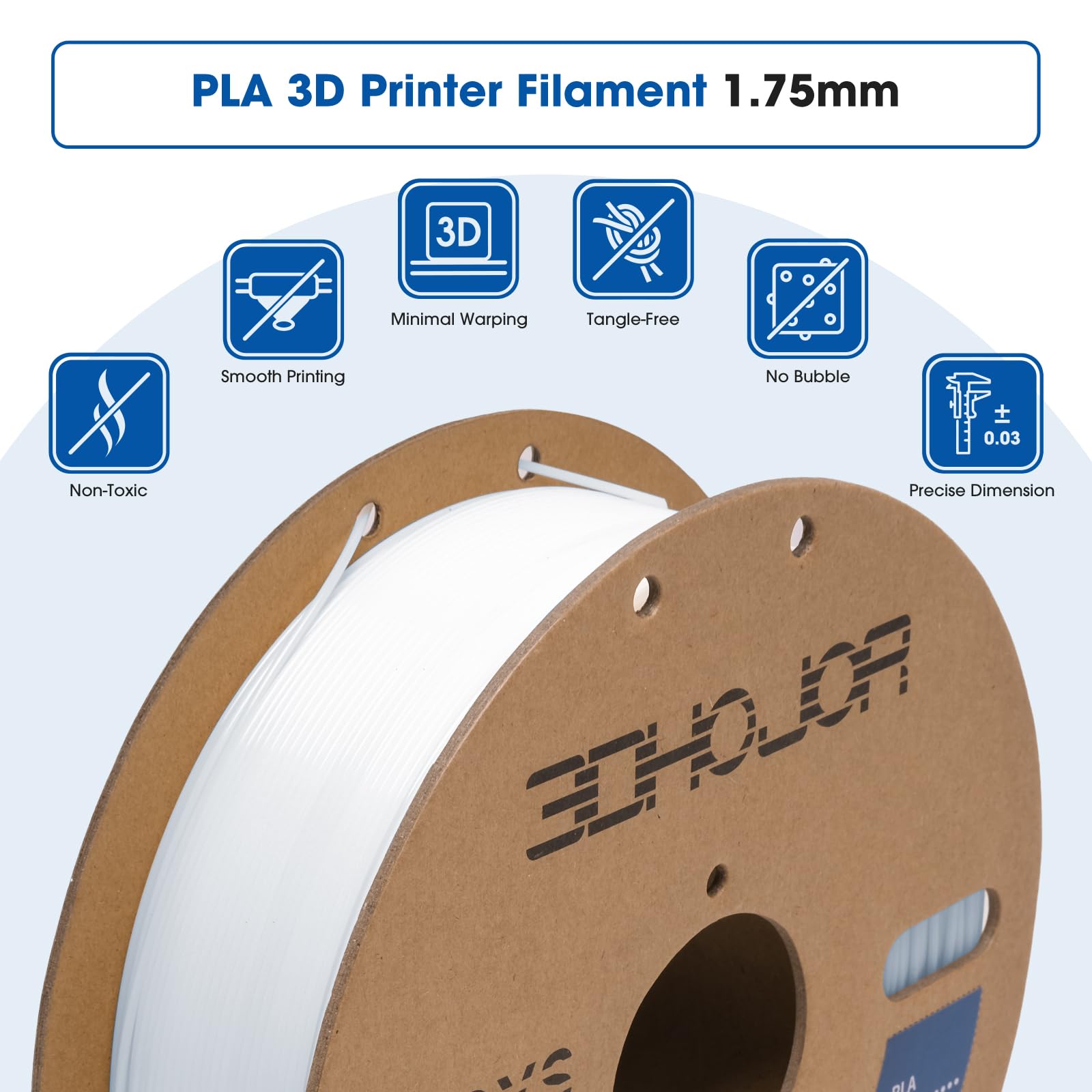 3DHoJor PLA Filament 1.75mm,3D Printing Filament,1kg*2 Cardboard Spool, Fit Most FDM 3D Printer,Dimensional Accuracy +/- 0.03 mm,Vacuum Packaging-2Pack Black