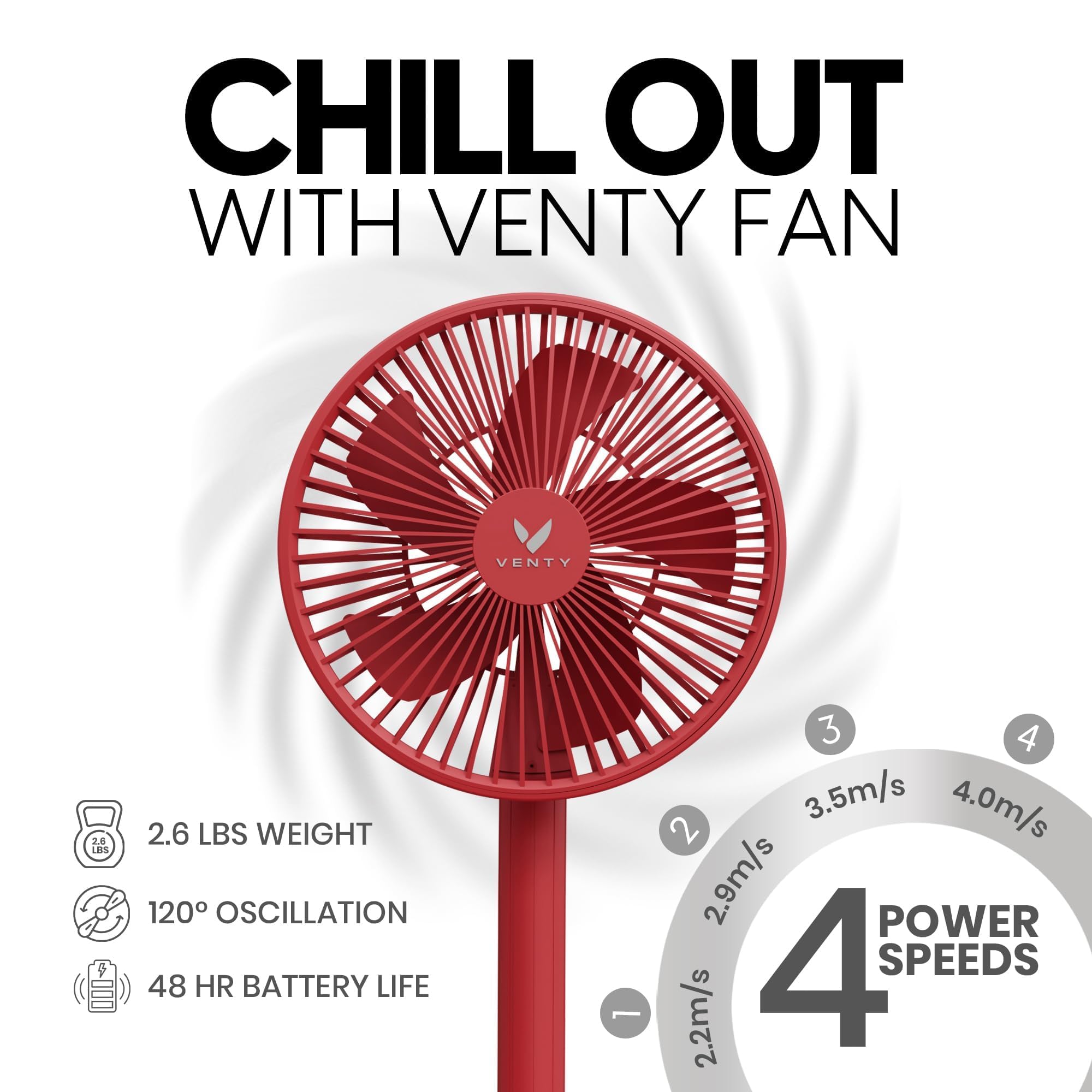 VENTY Portable Fan - Wireless Battery Operated Fan - 4 Speeds - LED Lighting - Carry Case & Remote Control - Cruise Travel - Outdoor Travel RV Power Bank With USB-C Port (Black with Case)