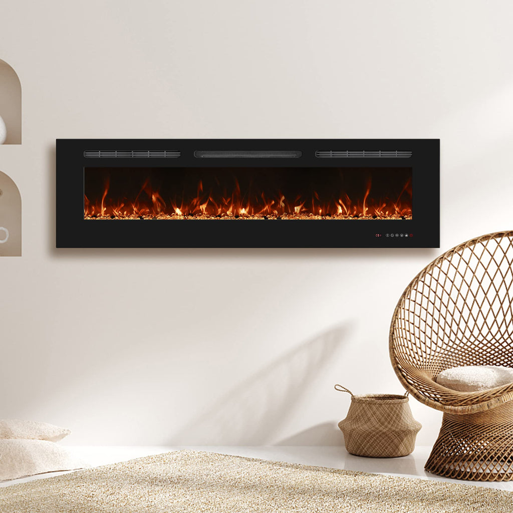 Electric Fireplace 30 inch Wide, Wall Mounted Fireplace Inserts Electric Heater, 13 * 13 Flame Effects Like Real Flame, Low Noise, Timer & Thermostat Setting, 750W/1500W, Black