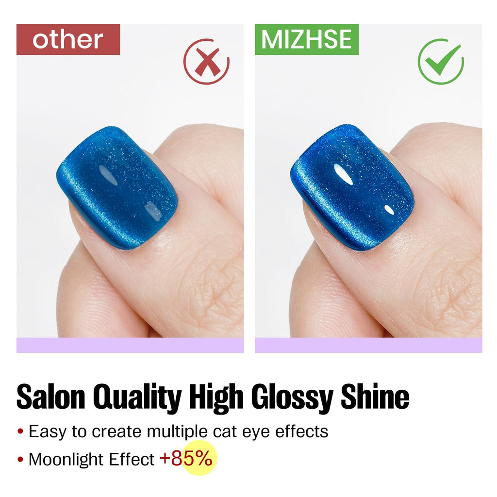 MIZHSE Cat Eye Gel Nail Polish, Moonlight Magnetic Gel Polish and Sheer Nude Nail Kit with 1 Magnet Stick, Glass Shiny Effect Silver Pink Purple Soak Off Manicure Home DIY