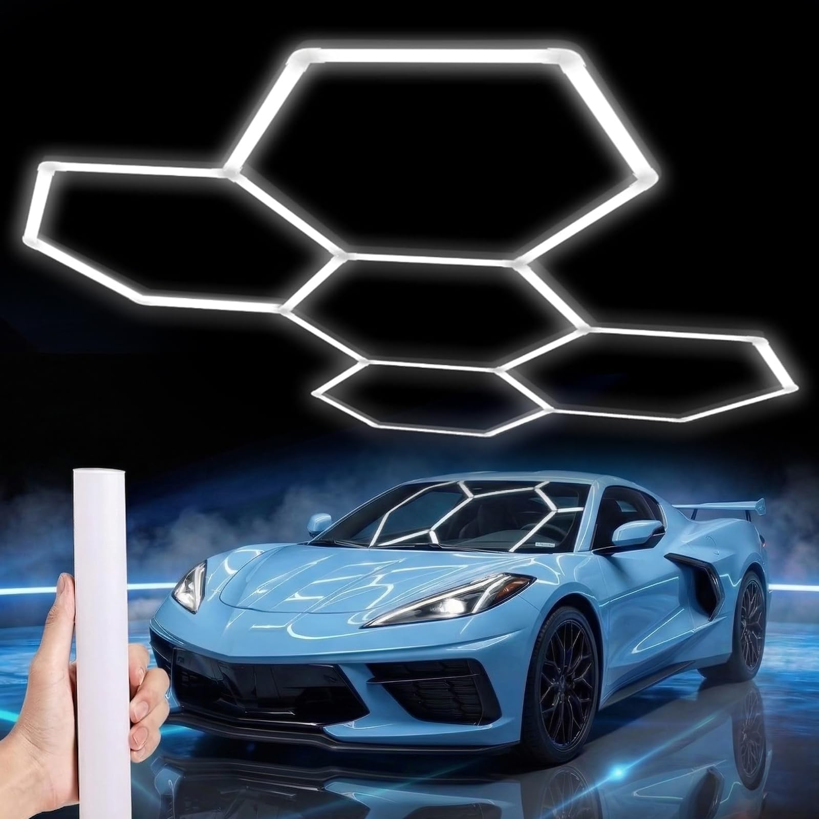 LZHOME LED Hexagon Garage Light: 12700LM Car Detailing Shop Light, DIY Splicing Ceiling & Wall Decor Lights, for Workshop Basement Gym Warehouse Bar Gaming Room