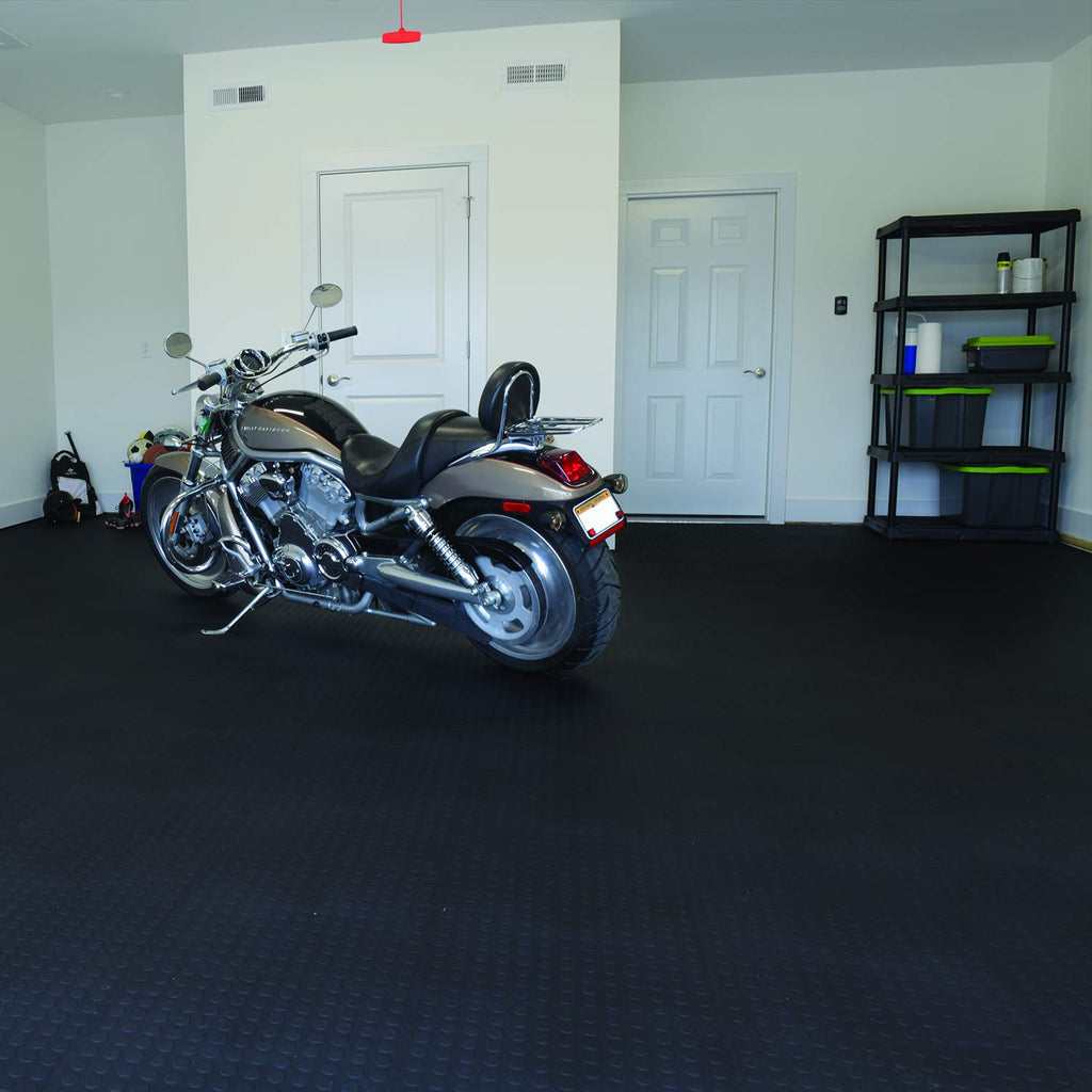 VersaTex Garage Floor 18 x 18 inch Square Rubber Diamond Plate Interlocking Floor Tiles for Home Gym, Garage Flooring, Trade Show Flooring, Basement Tiles, 24 Pack (Black)