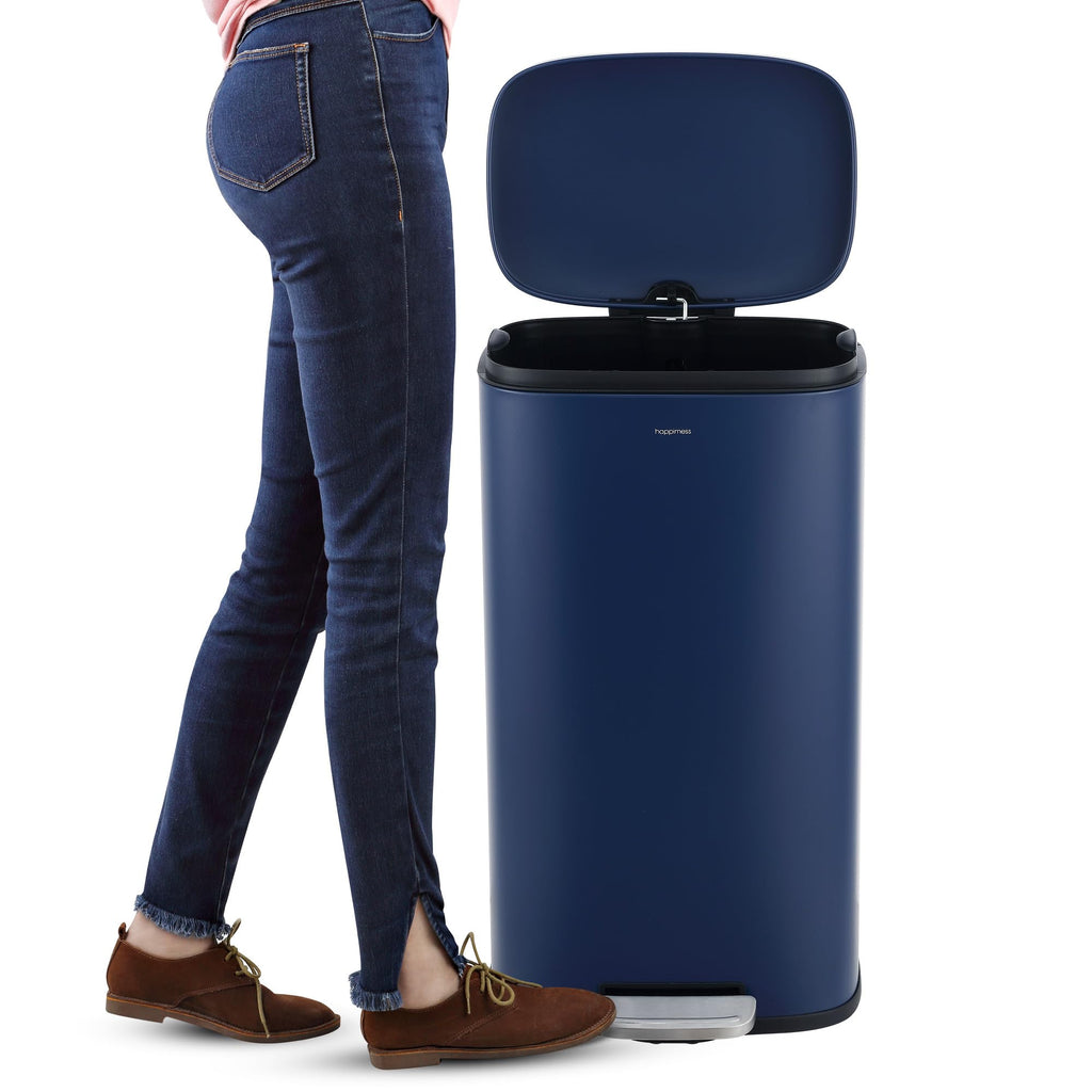 happimess HPM1006B Connor Rectangular 13-Gallon Trash Can with Soft-Close Lid and Free Mini Trash Can, Fingerprint Resistant, Modern, Minimalistic for Home, Kitchen, Office, Bathroom, Black