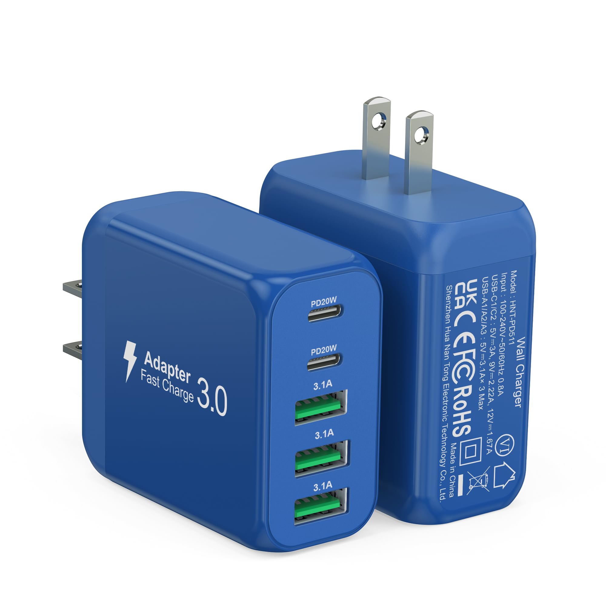 [2-Pack] 50W USB C Wall Charger Block, 5-Port C Charger Fast Charging Block PD Power Adapter +QC Multiport Type C Box Brick Cube USB A Wall Plug for iPhone 14/15/16/17 Pro Max,Samsung Galaxy(Black)