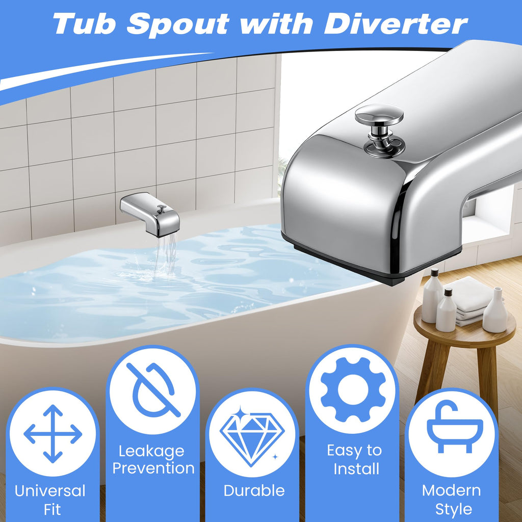 Dreyoo Tub Spout (Universal Fits 1/2" Copper Pipe, 1/2" IPS and 3/4" IPS), Bathroom Bathtub Faucet with Adapters and Hex Wrench(Brushed Nickel,Simple)