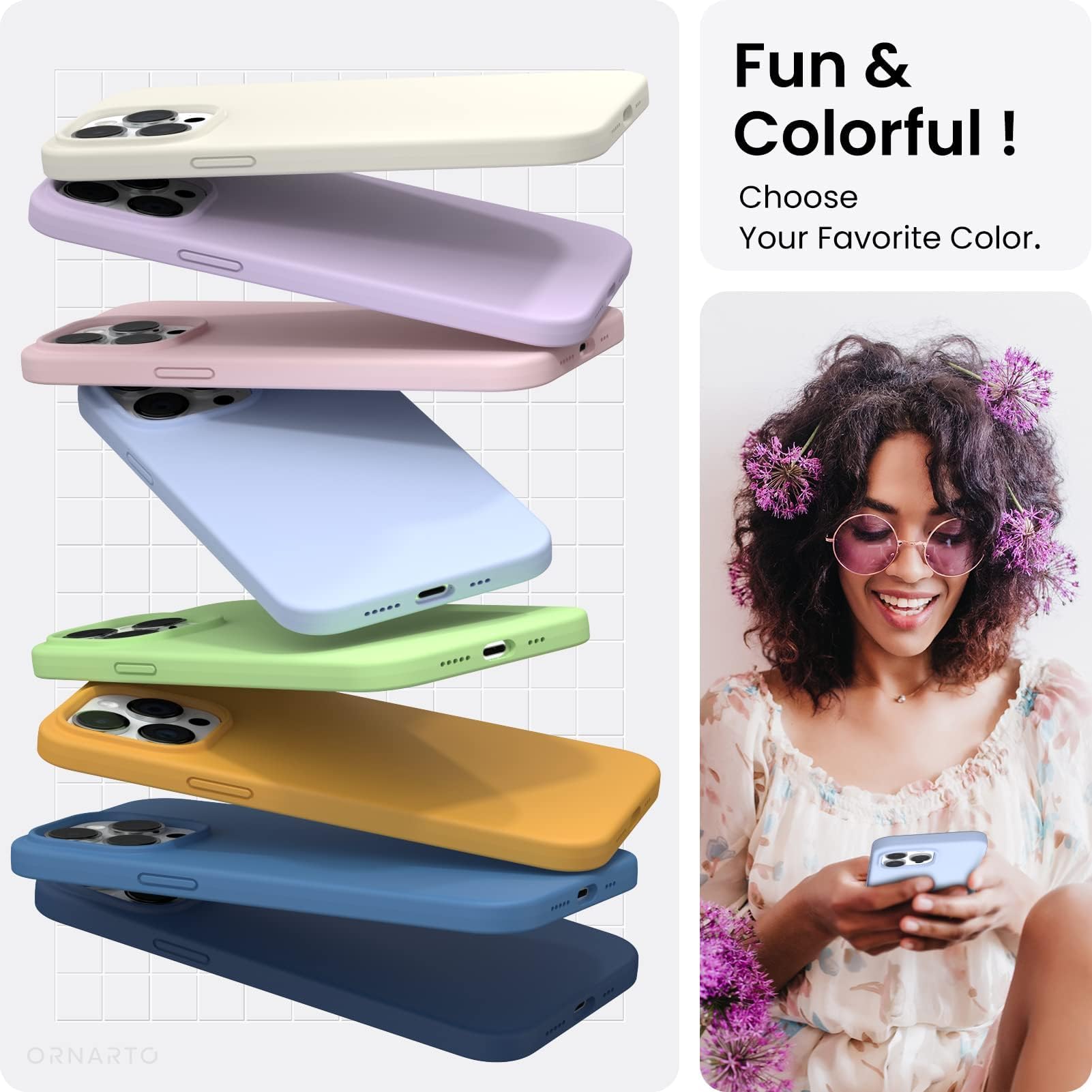 ORNARTO Compatible with iPhone 14 Pro Case 6.1, Slim Liquid Silicone 3 Layers Full Covered Soft Gel Rubber Phone Case Protective Cover with Microfiber Lining 6.1 inch-Baby Blue