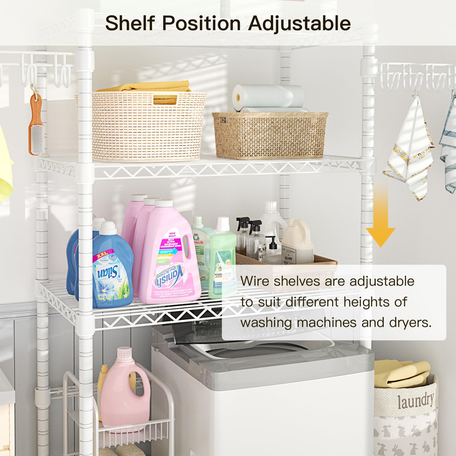 Ulif U8 Medium Laundry Room Storage Organizer, Over the Washer and Dryer Storage Shelves for Laundry Organization, 32.3”W x 17.3”D x 76.2”H, Suit Washing Machine Width within 29.9”, Hold 304 lb, Black