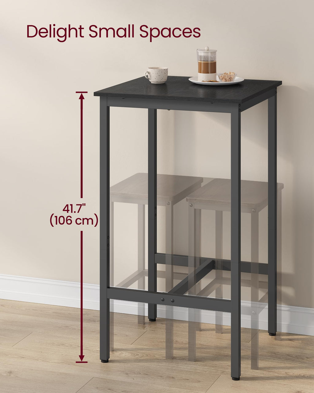 VASAGLE Bar Table, Kitchen Dining Table, High Top Pub Table, Bar Height Cocktail Table for Living Room Party, Sturdy Metal, 15.7 x 39.4 x 35.4 Inches for Narrow Spaces, Ebony Black and Ink Black