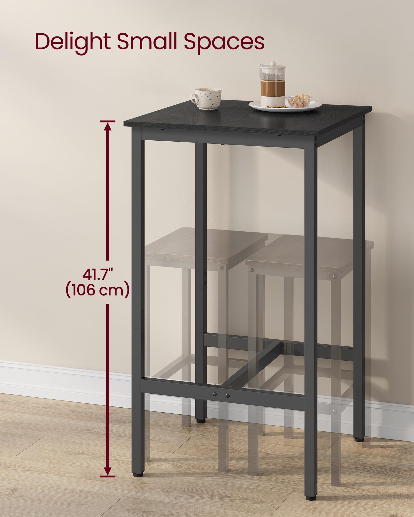 VASAGLE Bar Table, Kitchen Dining Table, High Top Pub Table, Bar Height Cocktail Table for Living Room Party, Sturdy Metal, 15.7 x 39.4 x 35.4 Inches for Narrow Spaces, Ebony Black and Ink Black