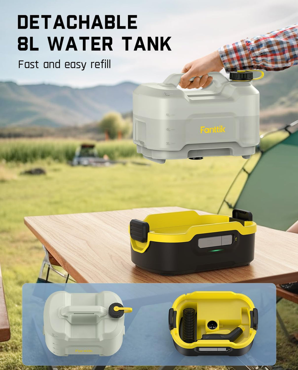 Fanttik NB8 Nano Portable Cordless Electric Sprayer w/2.1Gal Tank, Retractable Spray Head, 2600mAh Lithium Battery, IPX5, 72-98PSI, Portable Pressure Washer for Garden, Camping Shower and Pet Cleaning