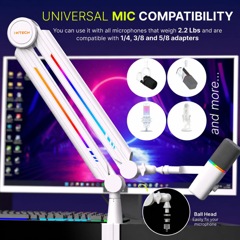 IXTECH Premium Microphone Boom Arm with Desk Mount, 360° Rotatable, Fully Adjustable, for Podcast, Video, Gaming, Radio, Studio, Recording, Sturdy and Universal VALIANT Model