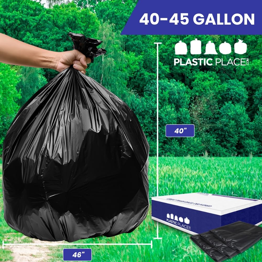 Plasticplace 64-65 Gallon Trash Can Liners for Toter │ 1.5 Mil │ Black Heavy Duty Garbage Bags │ 50” x 60” (25 Count)