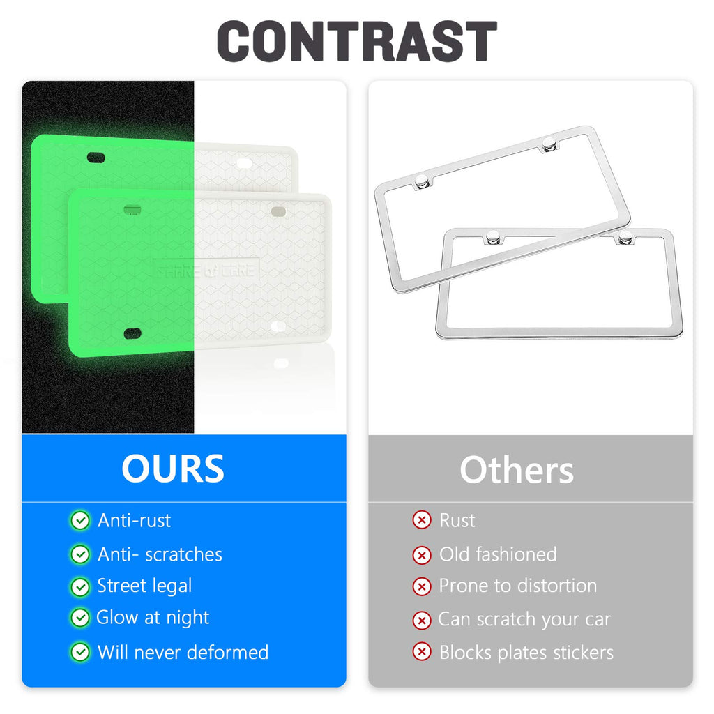 QiqaMole 2 Pack License Plate Frame Include 1 Silicone License Plate Frame and 1 Crystal License Plate Cover with Rhinestone Crystal Diamond Screw Set Car Bling License Plate Frame (Black + AB Color)