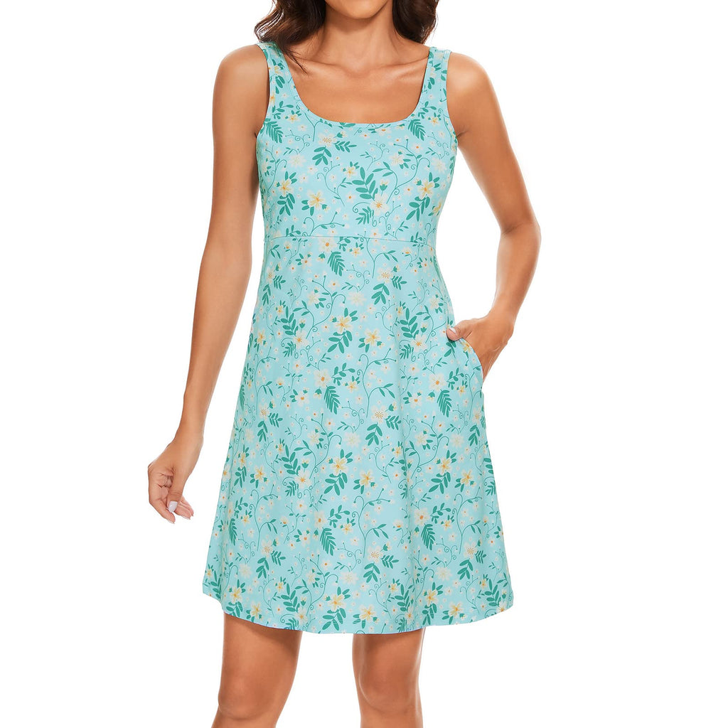 Women’s UPF 50+ Tank Dress A-Line with Pockets Breathable Quick Dry Sun Protection for Hiking Camping Beach Outdoor