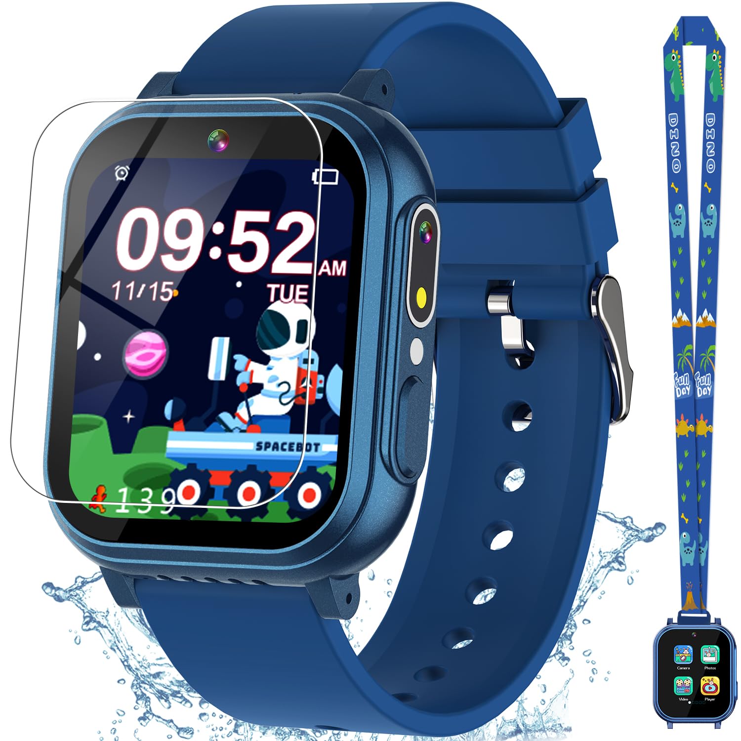 Kids Waterproof Smart Watch Boys Toys Age 5-12 with 32 Games, Dual Camera, Habit Tracking, Music Player, Video, Alarm Clock, HD Touchscreen Watch for Kids Birthday Gift for 3-12 Years Old Boys(Black)