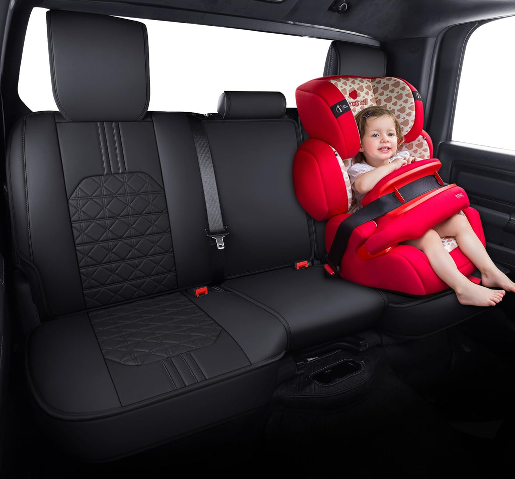 YIERTAI Dodge RAM Seat Covers Fit for 2009-2023 2024 2025 2026 1500/2500/3500HD Pickup Front Seats Only Crew Double Cab Quad Cab Waterproof Leather Seat Covers(2 PCS Front only/Black)