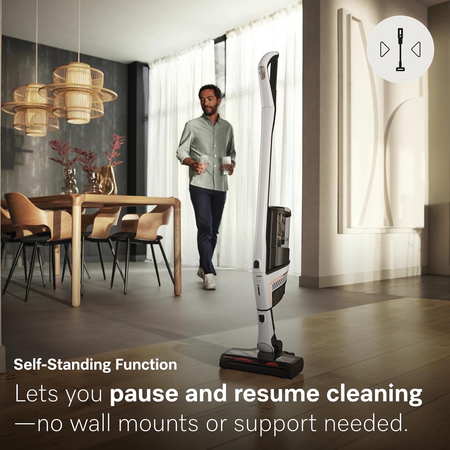 Miele Triflex HX2 Self-Standing Cordless Stick Vacuum Cleaner, 60 min runtime, Lotus White / Rose Gold